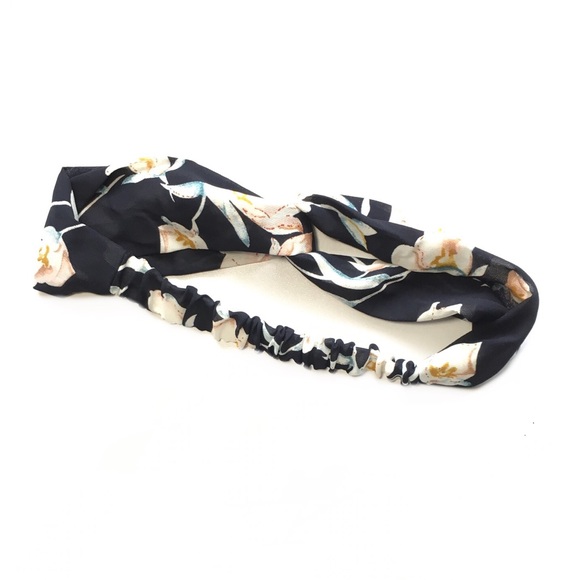 Dark Blue Floral Print Boho Twist Headband - Picture 5 of 8